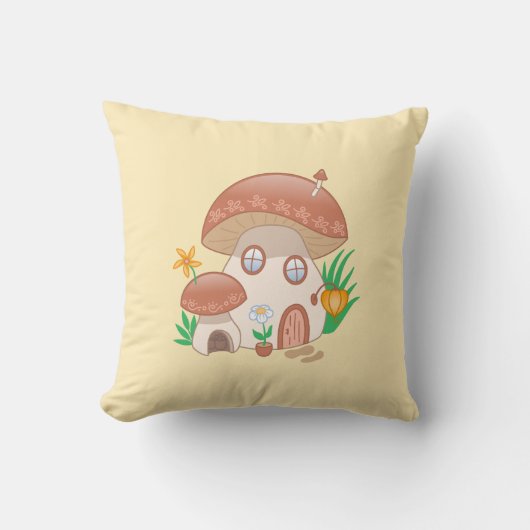 Coussin Maison de champignons Fée Whimsical Jaune (Recto)
