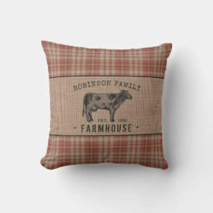 Coussin Maison de ferme Russe Vache Rouge Plaid Burlap