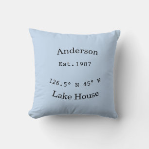 Coussin Maison de lac etc. Date année coordonnées personna