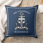 Coussin Maison de plage bateau nautique ancre nom de famil (Couverture)