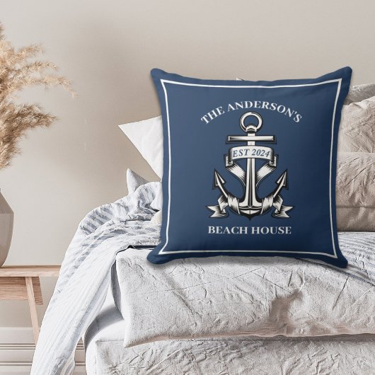 Coussin Maison de plage bateau nautique ancre nom de famil