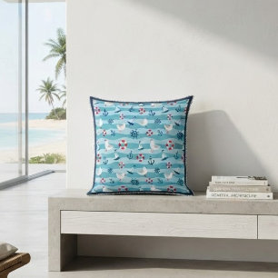 Coussin Maison de plage côtière découpée motif marin bleu 