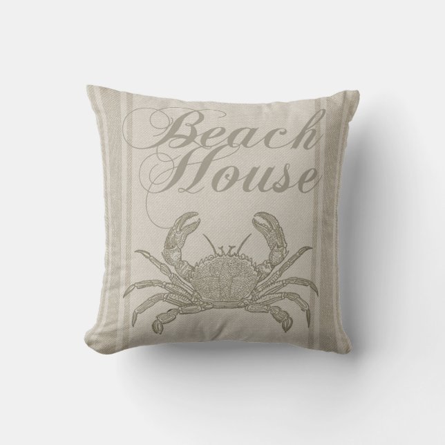 Coussin Maison de plage crabe rivage côtier vintage (Recto)