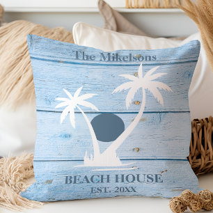 Coussin Maison de plage en bois bleu marine personnalisée