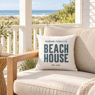 Coussin Maison de plage familiale personnalisée année de c