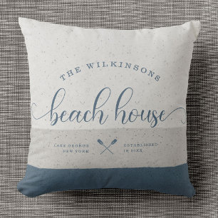 Coussin Maison de plage moderne Nom de famille Écriture ma