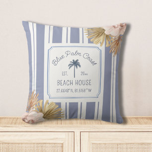 Coussin Maison de plage rayures bleues Côtière Boho Fermet