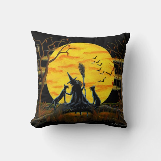 Coussin Maison, décor, coussin, Halloween, sorcière, (Recto)