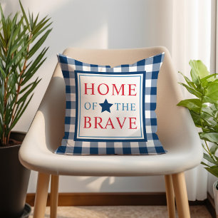 Coussin Maison des Braves Bleu Gingham Patriotique