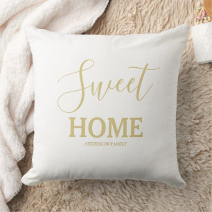 Coussin maison douce blanc et doré personnalisable