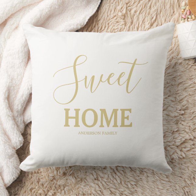 Coussin maison douce blanc et doré personnalisable (Couverture)