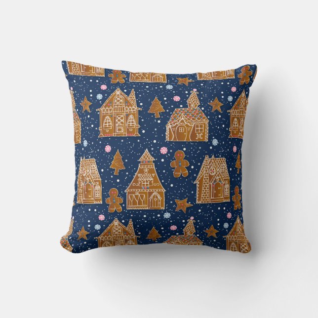 Coussin Maison en pain d'épice enneigée (Recto)