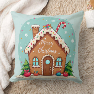 Coussin Maison en pain d'épices de Whimsical scène de Noël