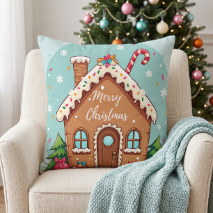 Coussin Maison en pain d'épices fantaisiste scène de Noël
