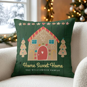 Coussin Maison en pain d'épices verte Maison Douce Maison