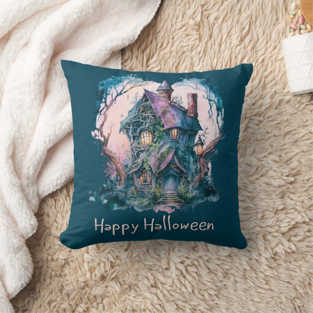 Coussin Maison hantée bleue et violette Blue Joyeux Hallow (Couverture)