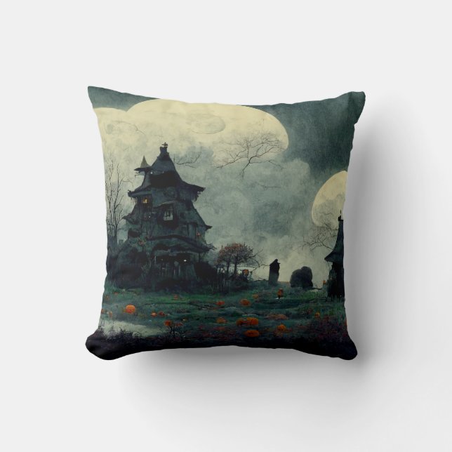 Coussin Maison hantée d'Halloween éffrayant (Recto)