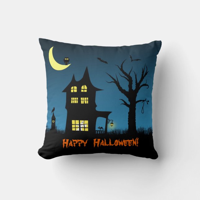 Coussin Maison Hantée éffrayante Halloween Décoratif (Recto)