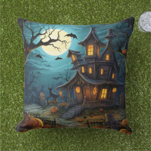 Coussin Maison hantée épouvantable décoration d'Halloween