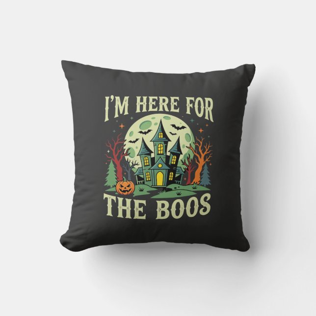 Coussin Maison Hantée Halloween et Citrouilles Fantômes (Recto)