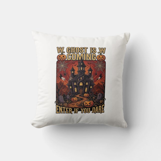 Coussin Maison hantée Halloween Fantôme arrive Citrouilles (Recto)