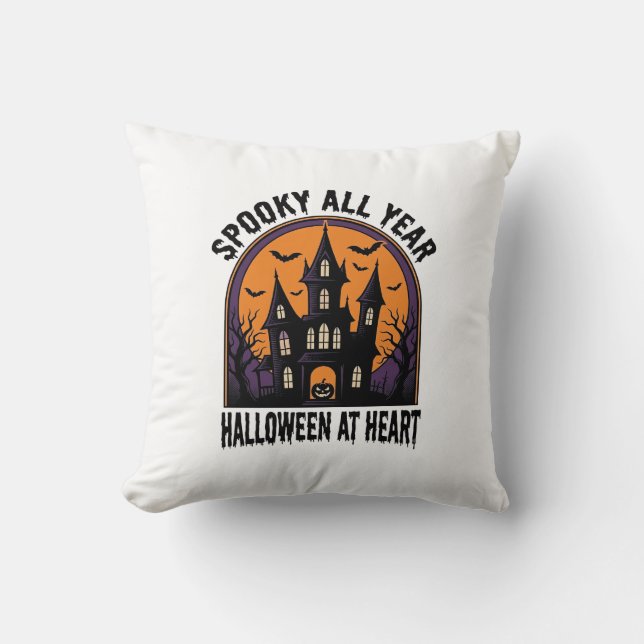 Coussin Maison hantée Halloween Gravure vintage Art effray (Recto)