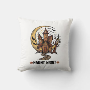 Coussin Maison Hantée Halloween Gravure Vintage Blanche S