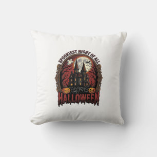 Coussin Maison Hantée Halloween Gravure Vintage Épouvantab