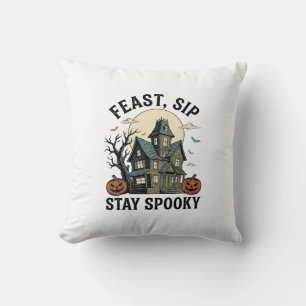 Coussin Maison Hantée Halloween Gravure Vintage Épouvantab