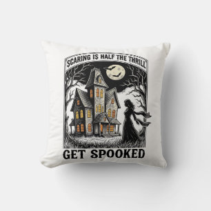 Coussin Maison Hantée Halloween Gravure Vintage Horreur S