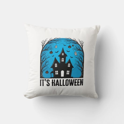 Coussin Maison Hantée Halloween Lune Gravure Vintage Dés (Recto)