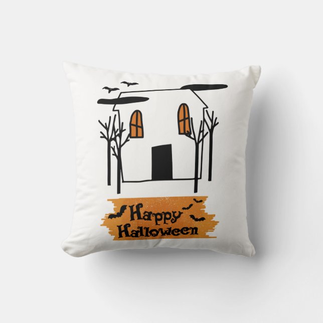 Coussin Maison hantée Halloween mignonne Doodle T-Shirt (Recto)