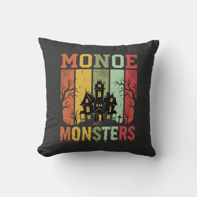 Coussin Maison Hantée Halloween Monstres Rétro (Recto)