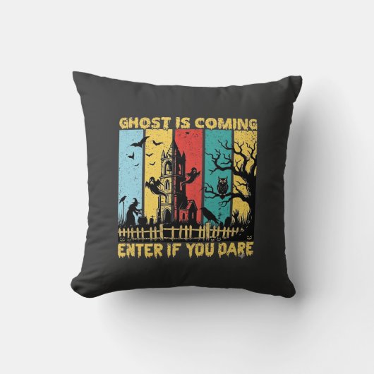 Coussin Maison Hantée Halloween Sorcière Chouette Arrivée (Recto)