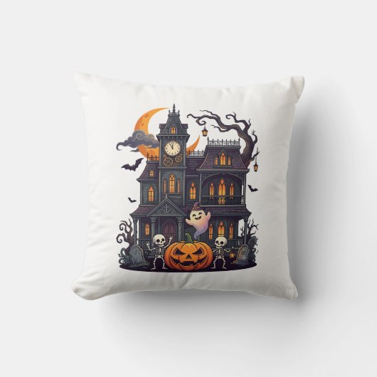 Coussin Maison Hantée Halloween Squelettes Citrouille Fant (Recto)