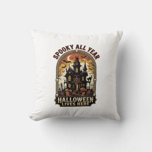 Coussin Maison Hantée Halloween Vintage Épouvantable Toute
