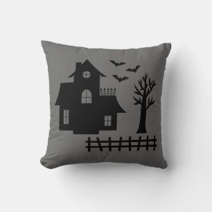Coussin Maison hantée noire gris Maison Halloween Déplaisa