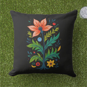 Coussin Maison rustique sombre Art folklorique Arbre flora
