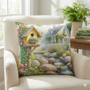 Coussin Maisonnette à oiseaux de jardin de campagne fantai