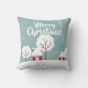 Coussin Maisons de neige et arbres Noël