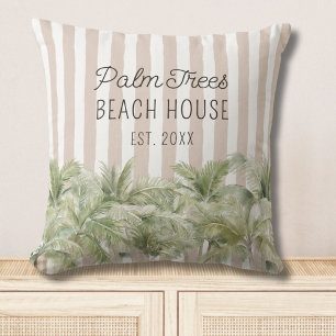 Coussin Maisons de Plage aux Palmiers Tropicaux Rayures Be