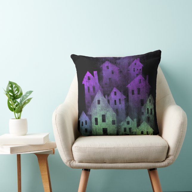 COUSSIN MAISONS HANTÉES D'HALLOWEEN VIOLET FONCÉ & VERT (Chaise)