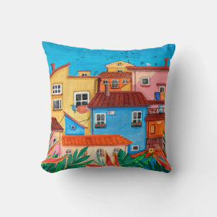 Coussin Maisons italiennes. Gouache tirée à la main
