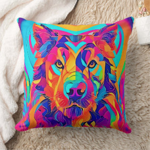 Coussin Majesté du loup psychédélique
