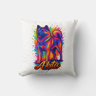 Coussin Majestic Akita - Vibrant Pop Art coloré Illustra