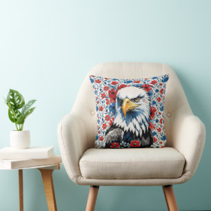 Coussin Majestic American Bald Eagle Floral