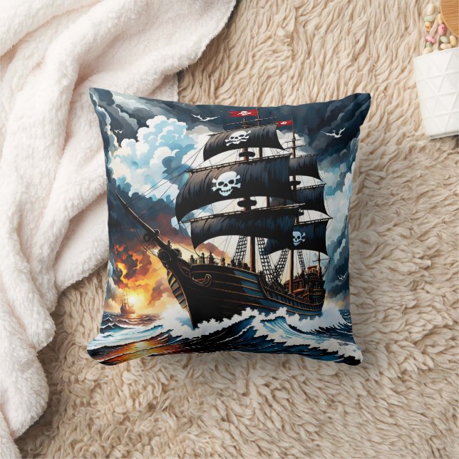 Coussin Majestic Bateau Pirate Naviguant À Travers Les Mer (Couverture)