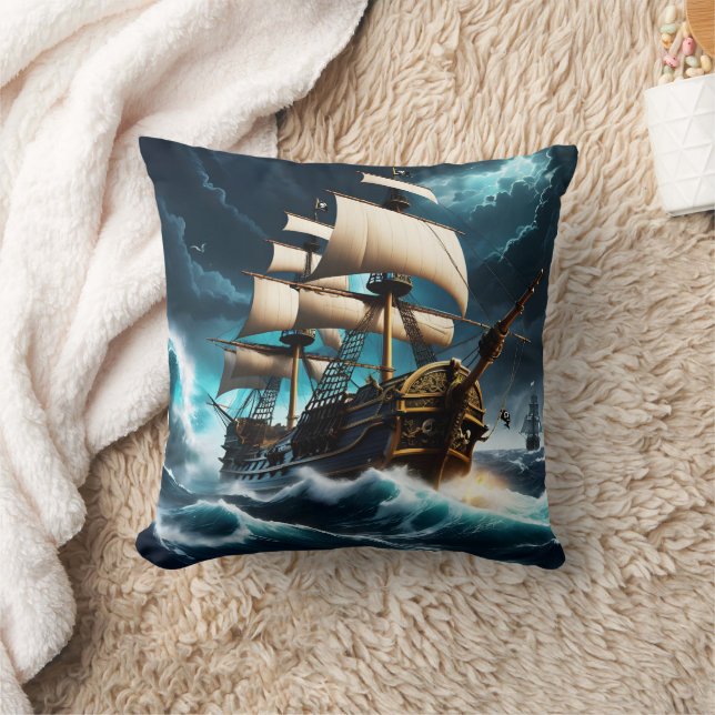 Coussin Majestic Bateau Pirate Naviguant À Travers Les Mer (Couverture)