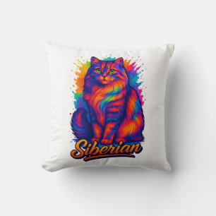 Coussin Majestic Sibérie Cat Pop Art - Arc en ciel vibre