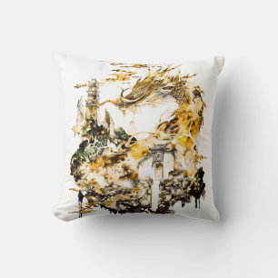 Coussin Majestueux temple de dragon de la mythologie asiat